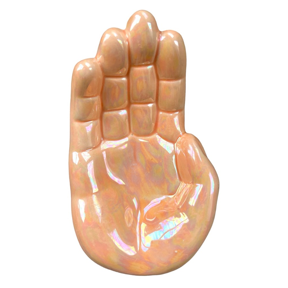 VTG Pink Iridescent Ceramic Hand Trinket Dish Catch-all Jewelry